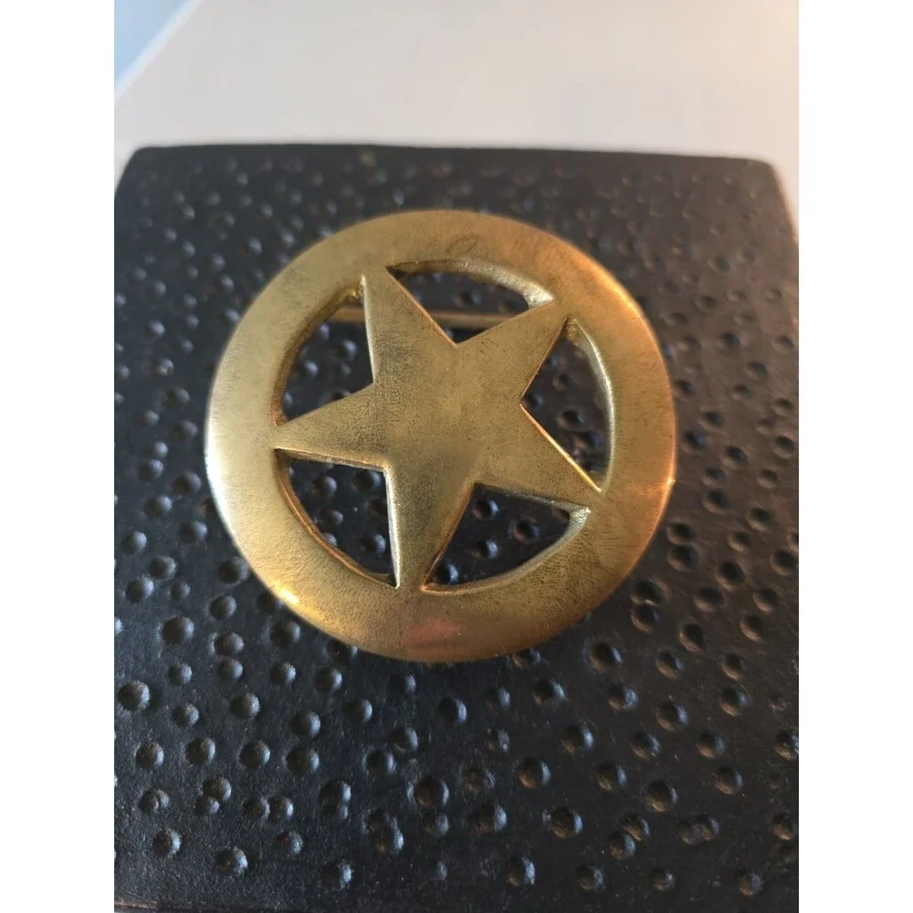 Vintage Solid Brass 5 Star Western Americana Belt Buckle ⭐️